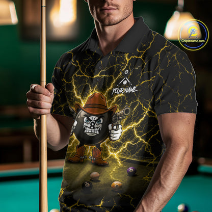 Billiard 8 Ball Cowboy Funny Pool Shirt For Men Custom Thunder Yellow Team Billiard Attire NYN3443