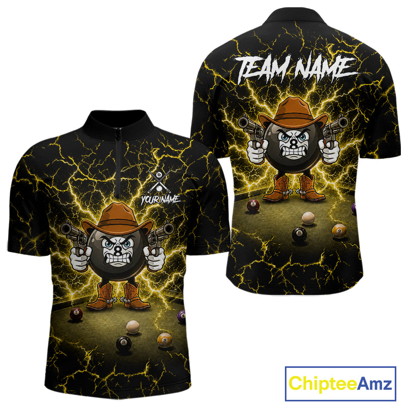 Billiard 8 ball cowboy funny pool shirt for men custom thunder yellow team attire