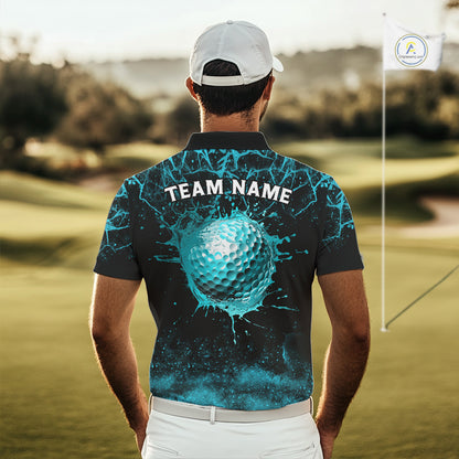 Teal Splatter Golf Ball Mens Golf Polo Shirt Customize Golf Gifts For Men Golf Tournament Shirt NYN4001