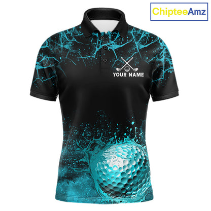 Teal Splatter Golf Ball Mens Golf Polo Shirt Customize Golf Gifts For Men Golf Tournament Shirt NYN4001