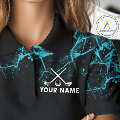 Teal Splatter Golf Ball Womens Golf Polo Shirt Customize Golf Gifts For Women Golf Tournament Shirt NYN4001