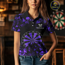 Load image into Gallery viewer, Custom Black &amp; Purple Geometric Dartboard Dart Polo Shirt For Women Outfits Dart Jerseys NYN1606