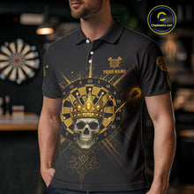 Load image into Gallery viewer, Black And Gold Crown Dartboard Skull Custom Men's Darts Polo Shirt Dart Jerseys NYN1900