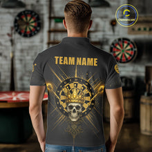 Load image into Gallery viewer, Black And Gold Crown Dartboard Skull Custom Men's Darts Polo Shirt Dart Jerseys NYN1900