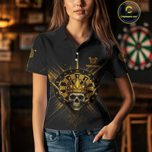Load image into Gallery viewer, Black And Gold Crown Dartboard Skull Custom Women's Darts Polo Shirt Dart Jerseys NYN1900