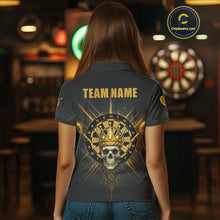 Load image into Gallery viewer, Black And Gold Crown Dartboard Skull Custom Women's Darts Polo Shirt Dart Jerseys NYN1900