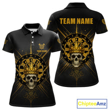 Load image into Gallery viewer, Black And Gold Crown Dartboard Skull Custom Women's Darts Polo Shirt Dart Jerseys NYN1900