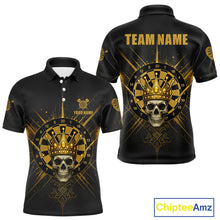Load image into Gallery viewer, Black And Gold Crown Dartboard Skull Custom Men's Darts Polo Shirt Dart Jerseys NYN1900