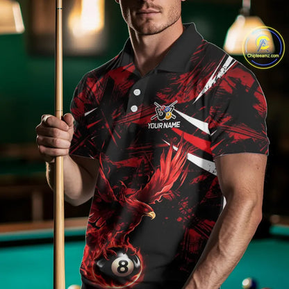 Eagle Red Flames 8 Ball Pool Polo & 1/4-Zip Shirt For Men Personalized Balls Billiard Gifts NYN2423