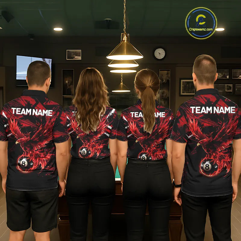 Eagle Red Flames 8 Ball Pool Polo & 1/4-Zip Shirt For Men Personalized Balls Billiard Gifts NYN2423