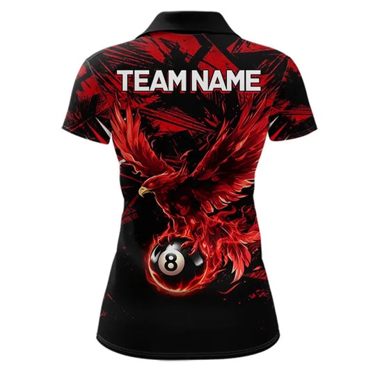 Eagle Red Flames 8 Ball Pool Polo & 1/4-Zip Shirt For Women Personalized Balls Billiard Gifts NYN2423