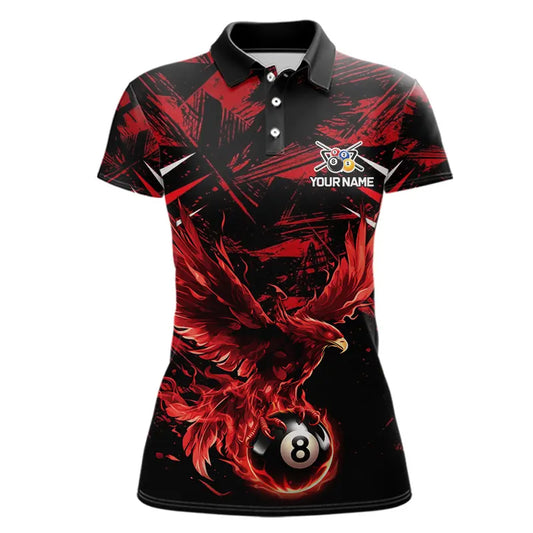 Eagle Red Flames 8 Ball Pool Polo & 1/4-Zip Shirt For Women Personalized Balls Billiard Gifts NYN2423