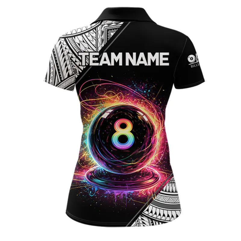 Rainbow 8 Ball Pool Polo & 1/4-Zip Shirt For Women Personalized Tribal 8 Ball Billiard Gifts NYN2425