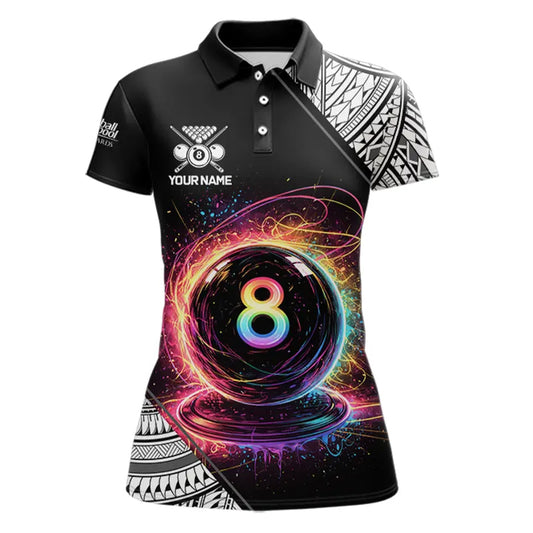 Rainbow 8 Ball Pool Polo & 1/4-Zip Shirt For Women Personalized Tribal 8 Ball Billiard Gifts NYN2425