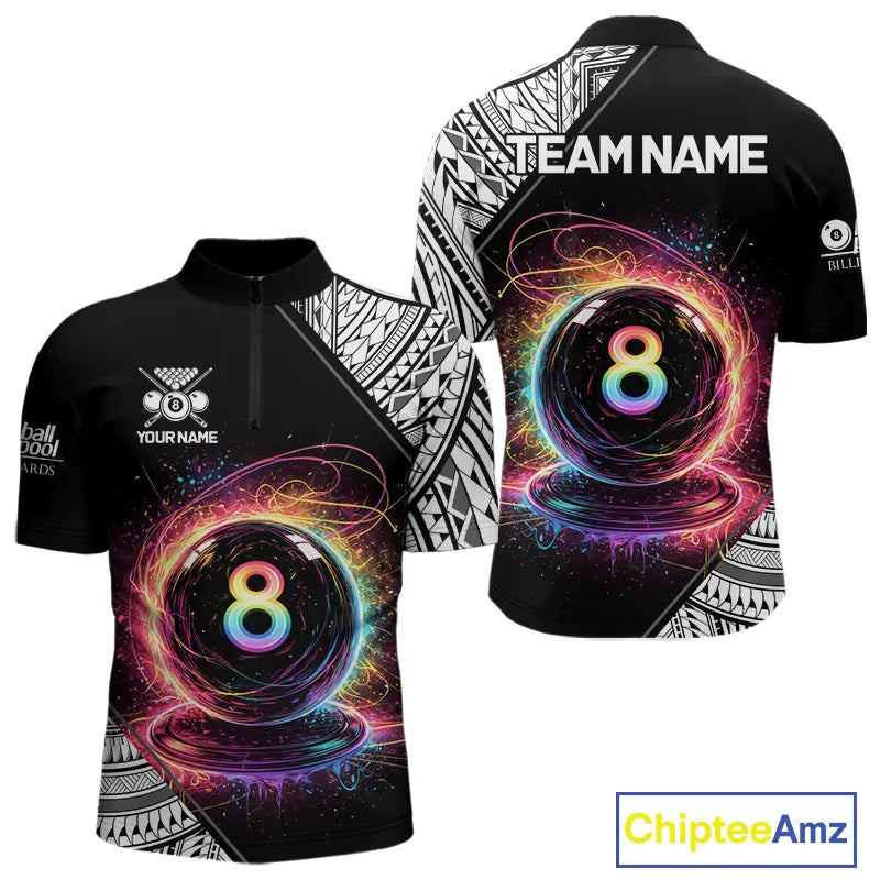 Rainbow 8 Ball Pool Polo & 1/4-Zip Shirt For Men Personalized Tribal 8 Ball Billiard Gifts NYN2425