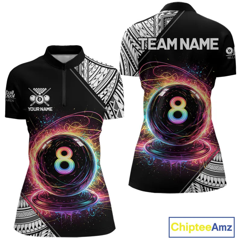 Rainbow 8 Ball Pool Polo & 1/4-Zip Shirt For Women Personalized Tribal 8 Ball Billiard Gifts NYN2425
