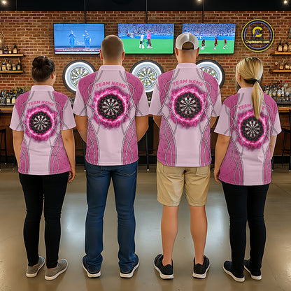 Personalized Grunge Pink Flaming Dartboard Men Darts Polo & 1/4-Zip Shirts Dart Team Jerseys NYN2810