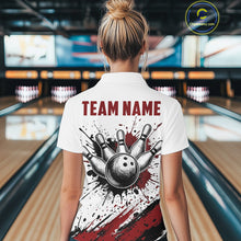 Load image into Gallery viewer, Black And Red Splatter Paint Bowling Ball &amp; Pins Shirts Custom Team Bowling Attire For Women NYN3446