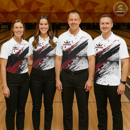 Black And Red Splatter Paint Bowling Ball & Pins Shirts Custom Team Bowling Attire For Men NYN3446