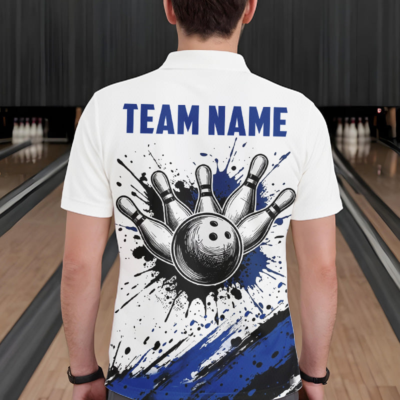 Black And Blue Splatter Paint Bowling Ball & Pins Shirts Custom Team Bowling Attire For Men NYN3447