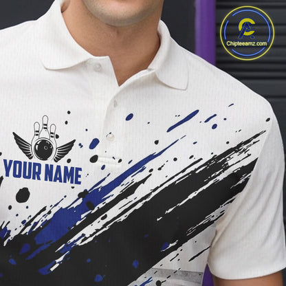 Black And Blue Splatter Paint Bowling Ball & Pins Shirts Custom Team Bowling Attire For Men NYN3447