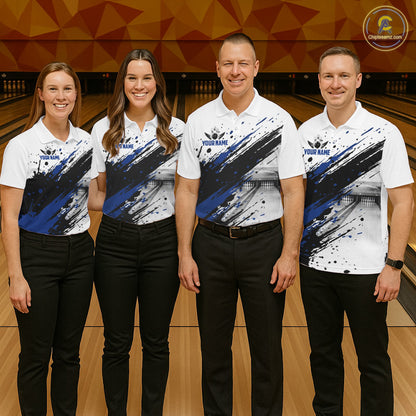 Black And Blue Splatter Paint Bowling Ball & Pins Shirts Custom Team Bowling Attire For Men NYN3447