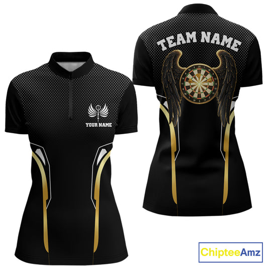 Personalized Gold Wings Dartboard Halftone Darts Quarter-Zip Shirt For Women Dart League Jerseys NYN2172