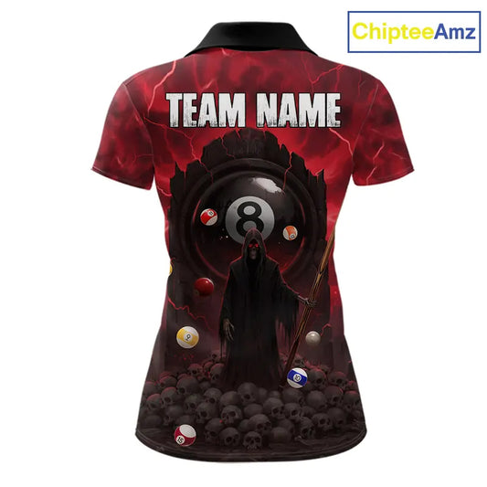 Red Multi-Skull 8 Ball Pool Women Polo & 1/4-Zip Team Shirt Custom Billiard Ball & Cue Gifts NYN2435