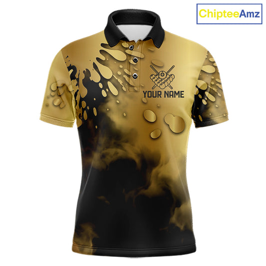 Custom Black And Gold Splatter Billiard Pool Shirts For Men Flame 8 Ball Billiard Team Attire NYN3018