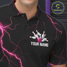Load image into Gallery viewer, Thunder Lightning Men Bowling Shirt Custom Pink Splatter Bowling Ball &amp; Pins Team Shirts NYN3192