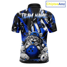 Load image into Gallery viewer, Funny Cat Blue &amp; White Grunge Bowling Jersey For Men Custom Bowling Tournament Bowling Team Shirts NYN3198