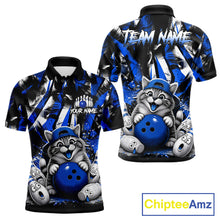 Load image into Gallery viewer, Funny Cat Blue &amp; White Grunge Bowling Jersey For Men Custom Bowling Tournament Bowling Team Shirts NYN3198