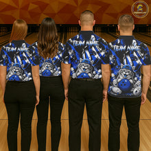 Load image into Gallery viewer, Funny Cat Blue &amp; White Grunge Bowling Jersey For Men Custom Bowling Tournament Bowling Team Shirts NYN3198