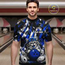 Load image into Gallery viewer, Funny Cat Blue &amp; White Grunge Bowling Jersey For Men Custom Bowling Tournament Bowling Team Shirts NYN3198