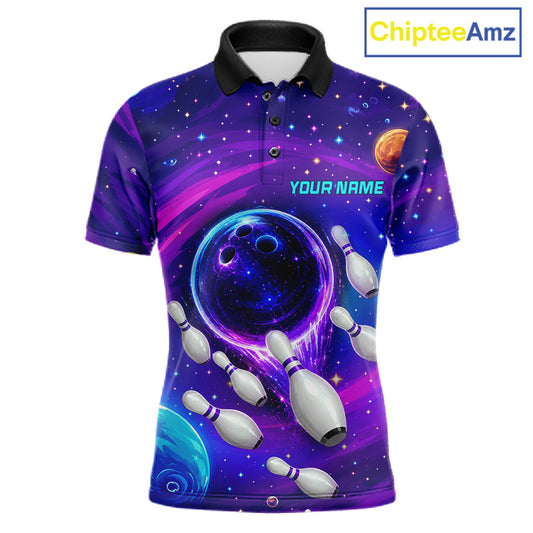 Men's purple blue abstract bowling polo shirt custom bowling team jersey mockup