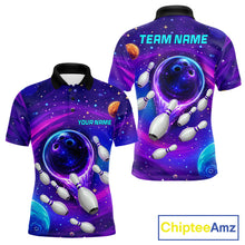 Load image into Gallery viewer, Men's purple blue abstract bowling polo shirt custom bowling team jersey mockup