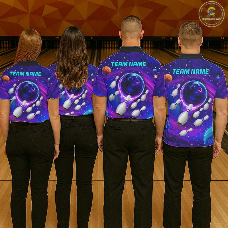 Purple blue abstract bowling team shirts custom bowling jerseys for league and tournament teams