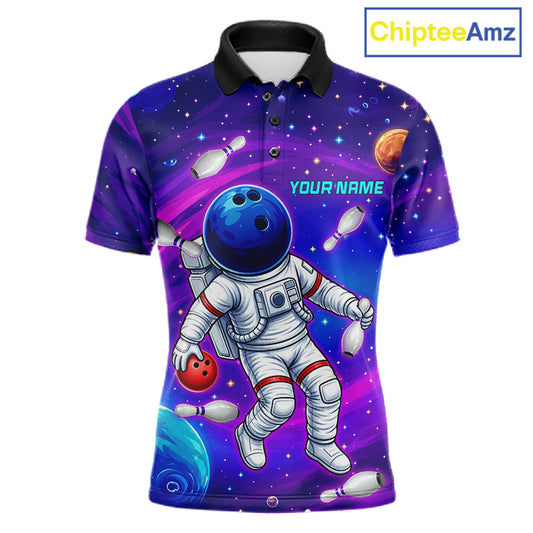 Men's funny astronaut galaxy bowling polo shirt custom bowling team jersey mockup