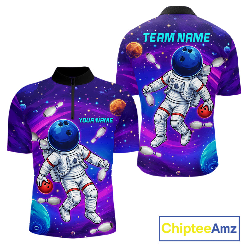 Men's astronaut galaxy quarter zip bowling shirt custom bowling jersey mockup