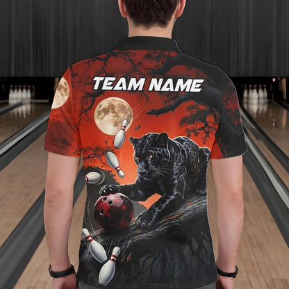 Man wearing black red panther bowling shirt custom bowling apparel