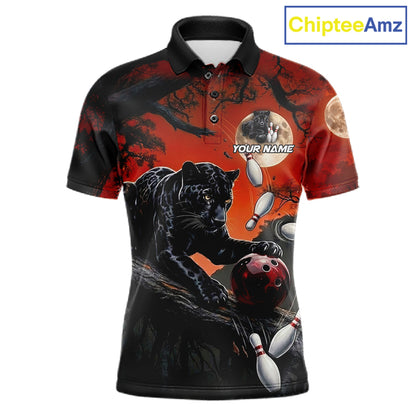 Men's black red panther bowling polo shirt custom bowling team jersey mockup
