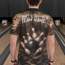 Load image into Gallery viewer, Man wearing funny deer grunge forest bowling shirt custom bowling apparel