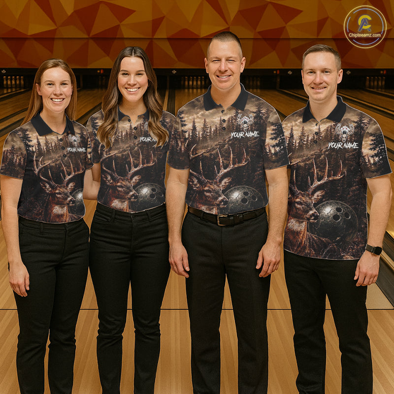 Funny deer bowling team shirts custom grunge forest bowling jerseys