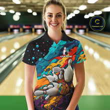 Load image into Gallery viewer, Colorful quarter zip bowling shirt for women custom bowling jersey mockup