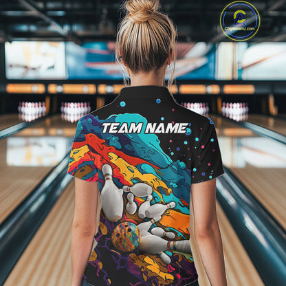 Colorful quarter zip bowling shirt for women custom bowling jersey mockup