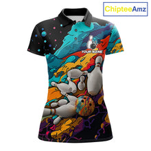 Load image into Gallery viewer, Colorful bowling polo shirt for women custom bowling team jersey mockup