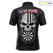 Load image into Gallery viewer, Patriotic American Flag Skull Eagle Camo Women's Darts Polo Shirt Mockup, Black Custom USA Dart Team Jersey, Personalized Tournament Apparel