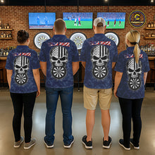 Load image into Gallery viewer, Dart team wearing Patriotic Skull Eagle Blue Custom Jerseys, USA Dart Tournament Team Uniforms