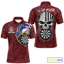 Load image into Gallery viewer, Patriotic USA Flag Skull Eagle Men's Polo Darts Jersey Mockup, Red Personalized League Shirt