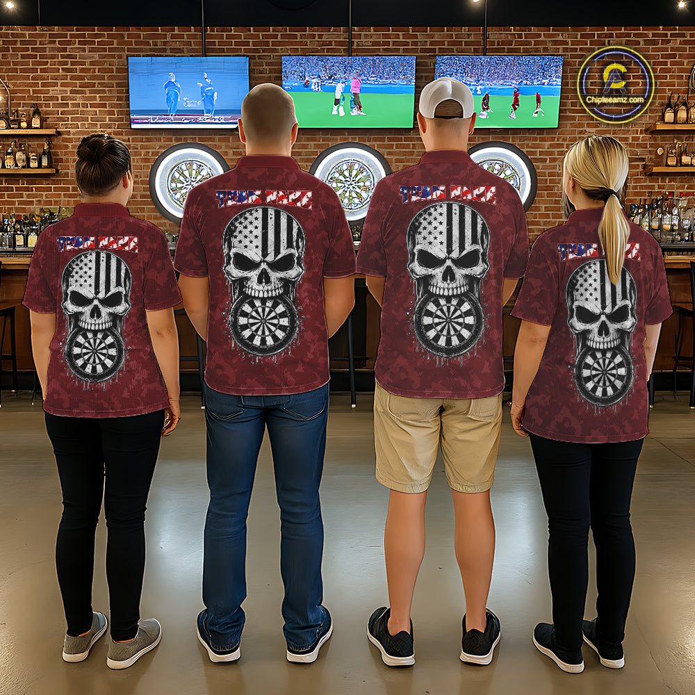 Dart team wearing Patriotic Skull Eagle Red Custom Jerseys, USA Dart Tournament Team Uniforms